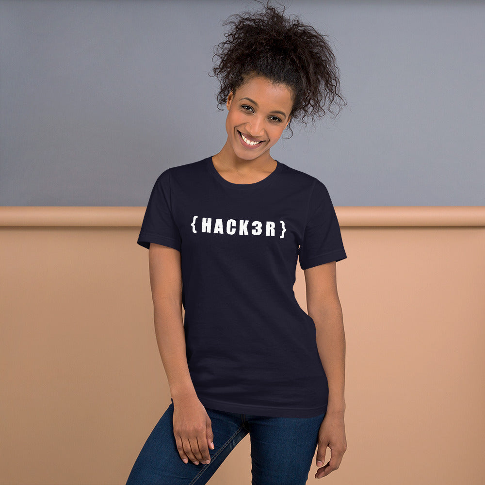 {HACKзR} Short-Sleeve Unisex T-Shirt (white text) by DarkByteGear