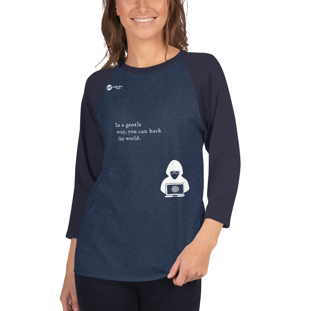 You can hack the world - 3/4 sleeve raglan shirt (white text) by DarkByteGear