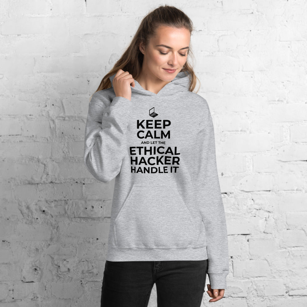 Keep Calm and let the ethical hacker handle it - Unisex Hoodie (black text) by DarkByteGear