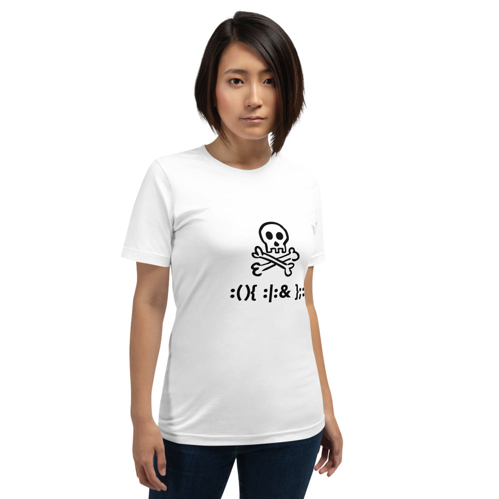 Bash Fork Bomb Linux - Short-Sleeve Unisex T-Shirt (black text) by DarkByteGear
