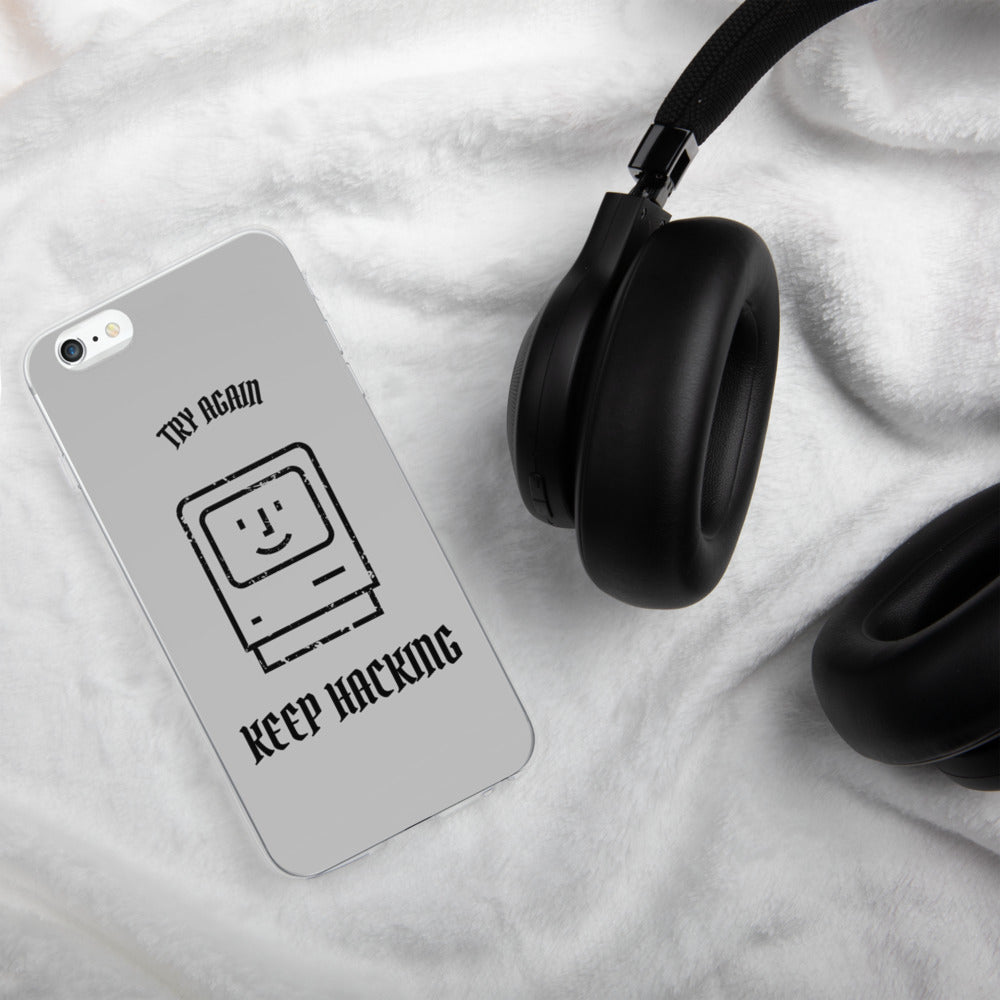 Keep hacking - iPhone Case (black text) by DarkByteGear