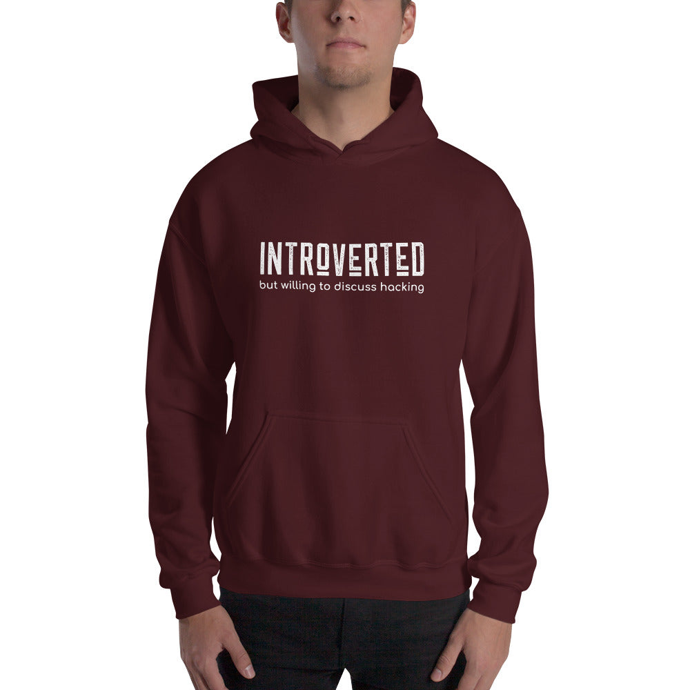 Introverted but willing to discuss hacking - Unisex Hoodie (white text) by DarkByteGear