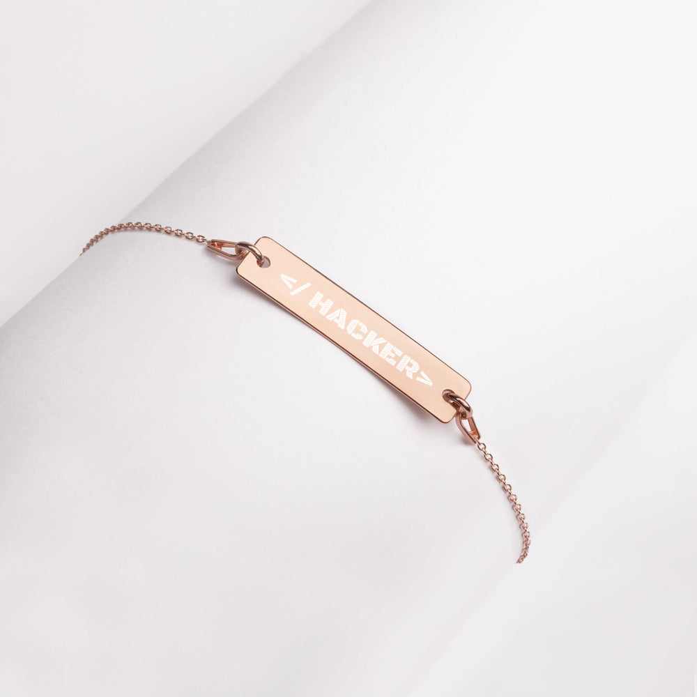 Hacker - Engraved Silver Bar Chain Bracelet by DarkByteGear