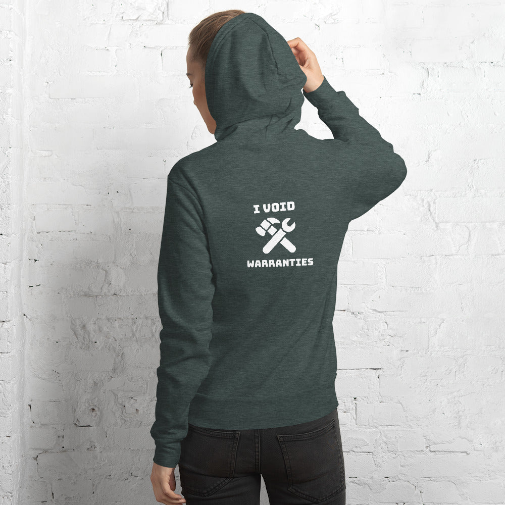 I void warranties - Unisex hoodie (white text) by DarkByteGear