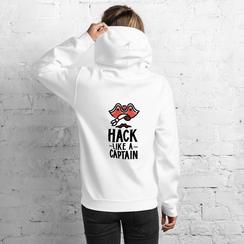 Hack like a captain - Unisex Hoodie (black text) by DarkByteGear