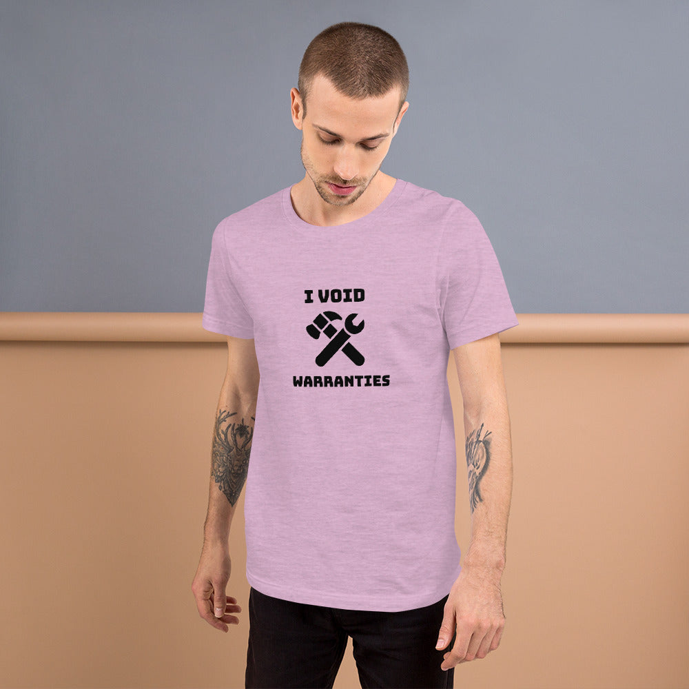 I void warranties - Short-Sleeve Unisex T-Shirt (black text) by DarkByteGear