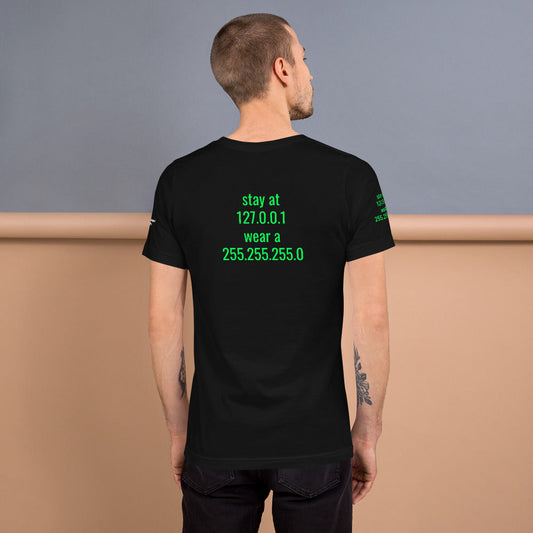 stay at at home, wear a mask - Short-Sleeve Unisex T-Shirt (with back design) by DarkByteGear