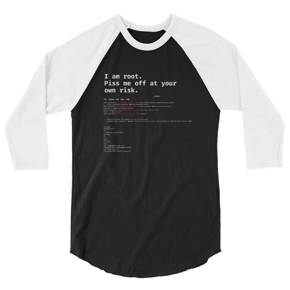 I am root. Piss me off at your own risk - 3/4 sleeve raglan shirt by DarkByteGear