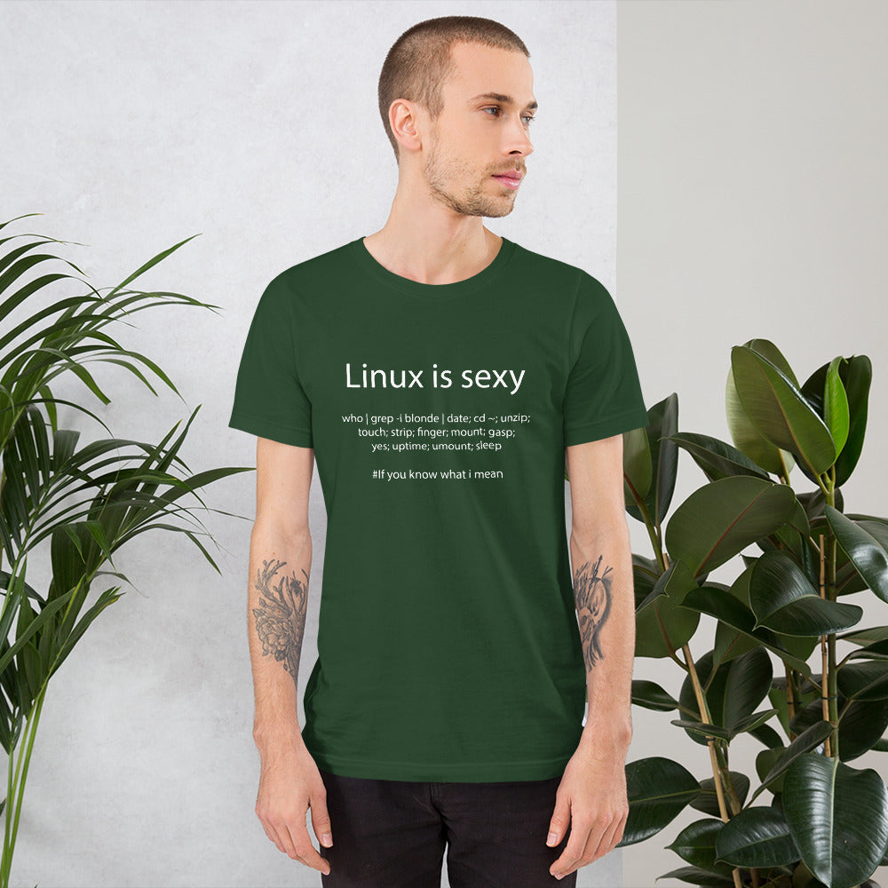 Linux is sexy - Short-Sleeve Unisex T-Shirt (White text) by DarkByteGear