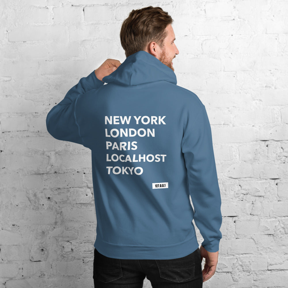 New York London Paris Localhost Tokyo 127.0.0.1 - Unisex Hoodie by DarkByteGear