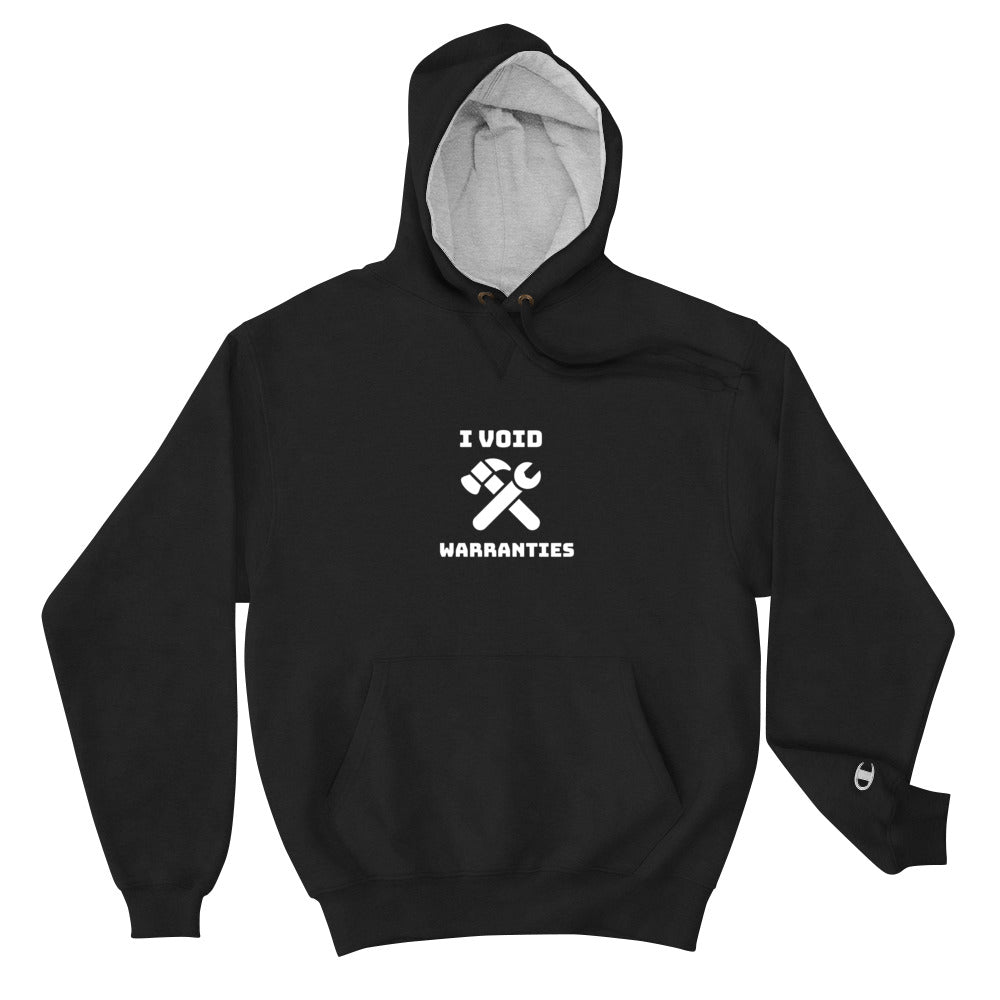 I void warranties - Champion Hoodie (white text) by DarkByteGear
