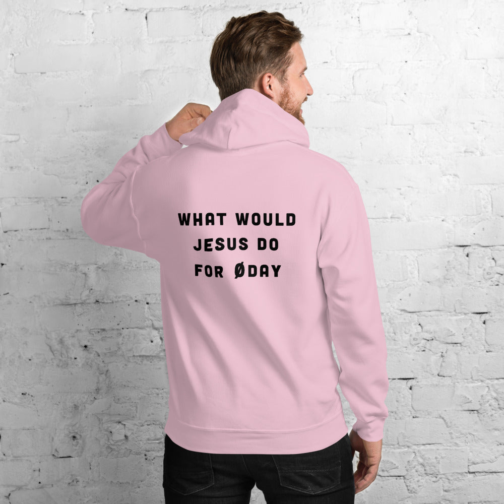 What would Jesus do for 0day - Unisex Hoodie (black text) by DarkByteGear