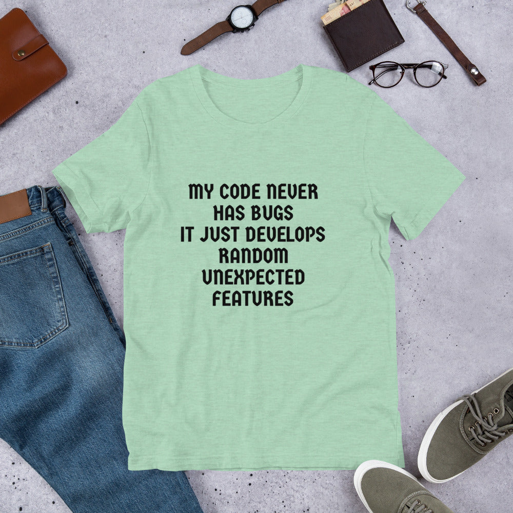 MY CODE NEVER HAS BUGS - Short-Sleeve Unisex T-Shirt (black text) by DarkByteGear