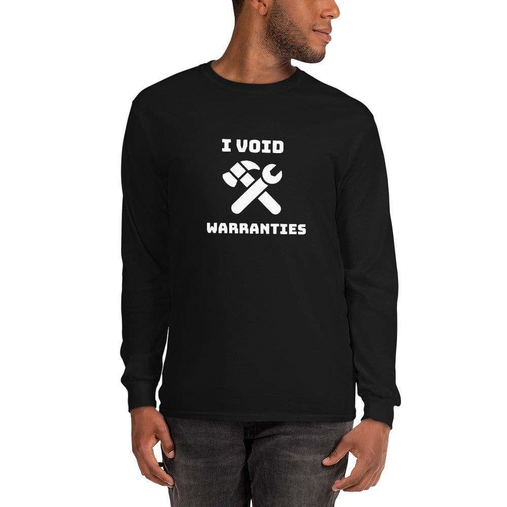 I void warranties - Men’s Long Sleeve Shirt (white text) by DarkByteGear