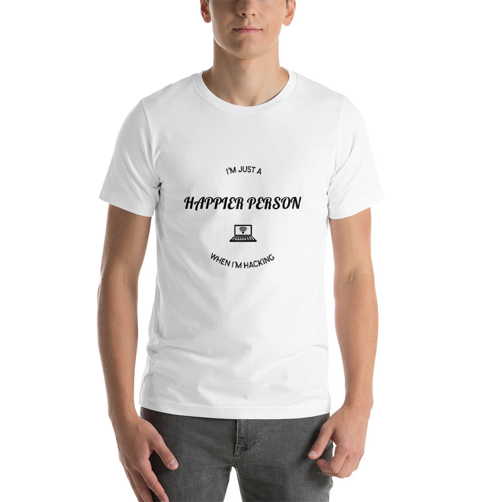 I'm a happier person when I'm hacking - Short-Sleeve Unisex T-Shirt by DarkByteGear