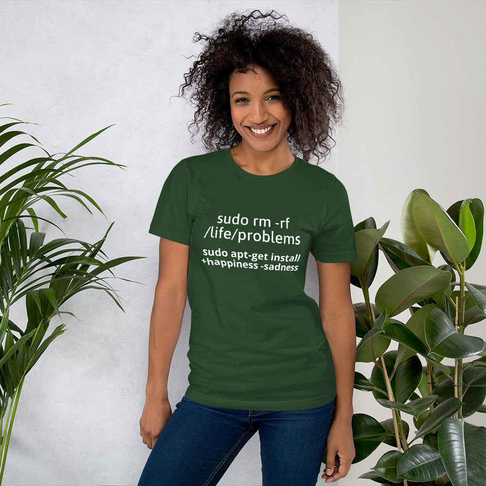 sudo rm -rf /life/problems - Short-Sleeve Unisex T-Shirt (white text) by DarkByteGear