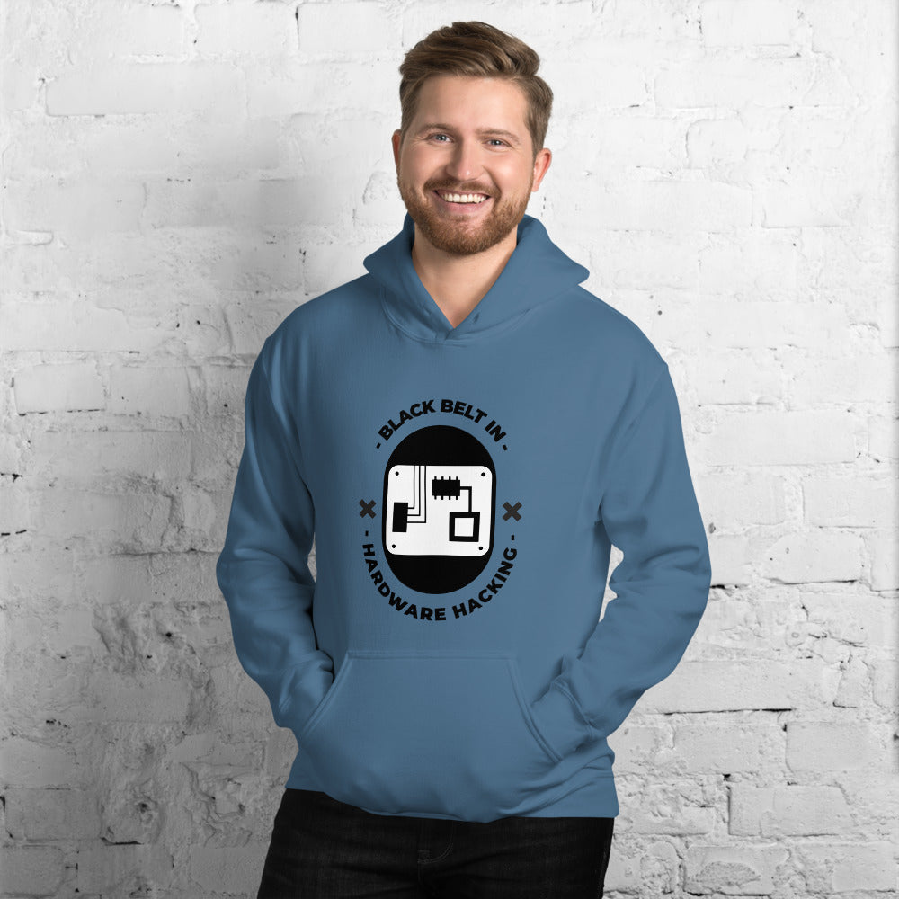 Black belt in hardware hacking - Unisex Hoodie (black text) by DarkByteGear