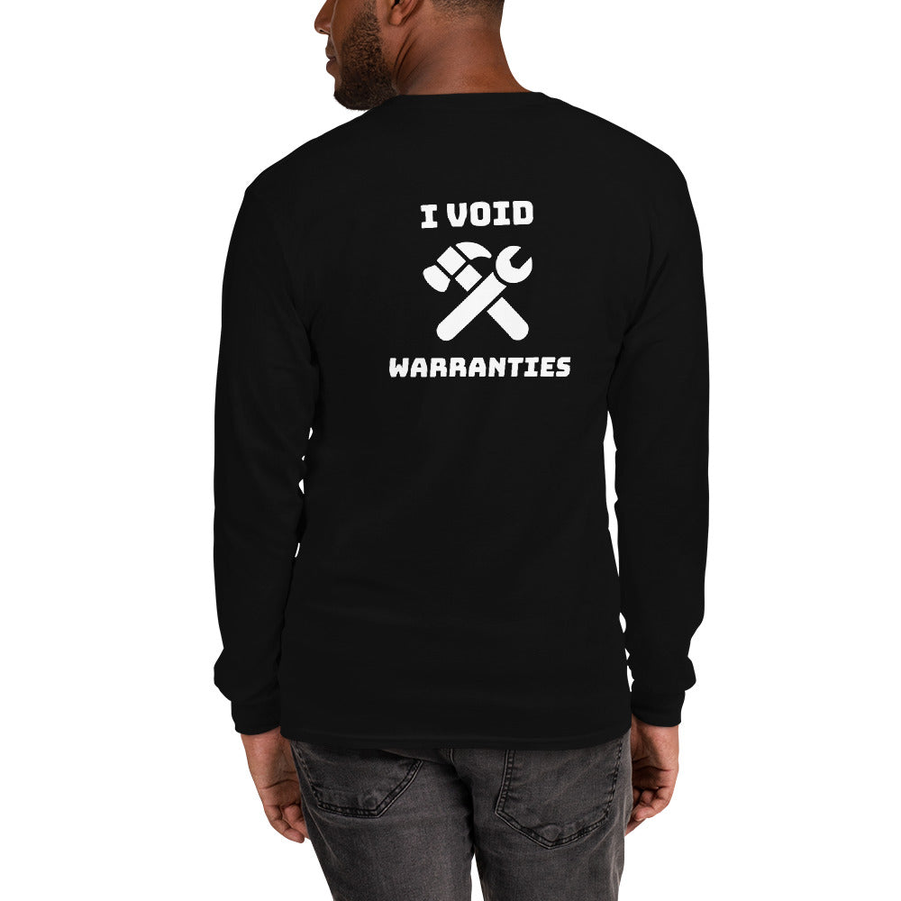 I void warranties - Men’s Long Sleeve Shirt (white text) by DarkByteGear