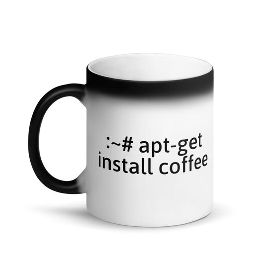 "apt-get install coffee" Hacker Mug (Matte Black Magic) by DarkByteGear