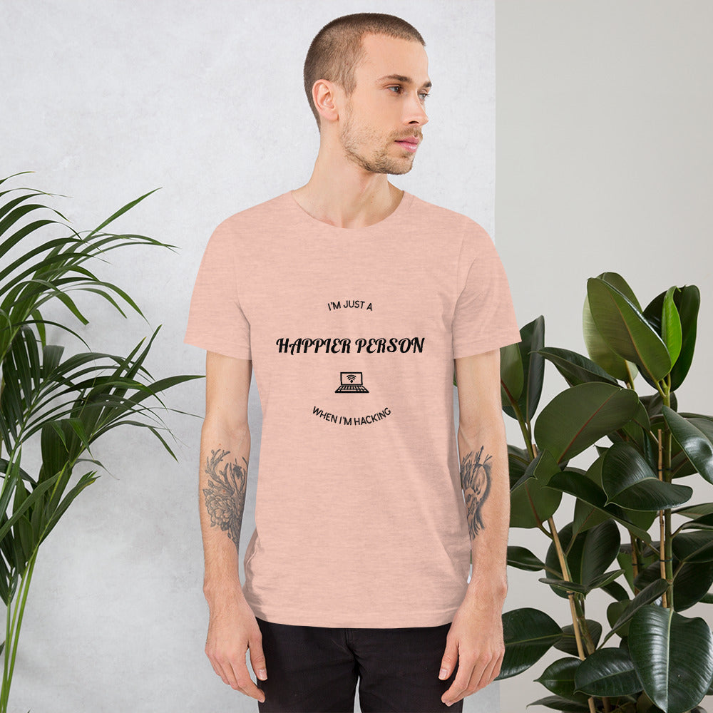 I'm a happier person when I'm hacking - Short-Sleeve Unisex T-Shirt by DarkByteGear