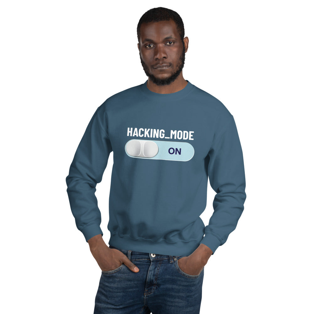 Hacking mode ON - Unisex Sweatshirt (white text) by DarkByteGear