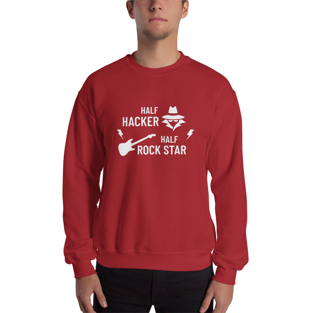 Half Hacker Half Rock Star - Unisex Sweatshirt (white text) by DarkByteGear