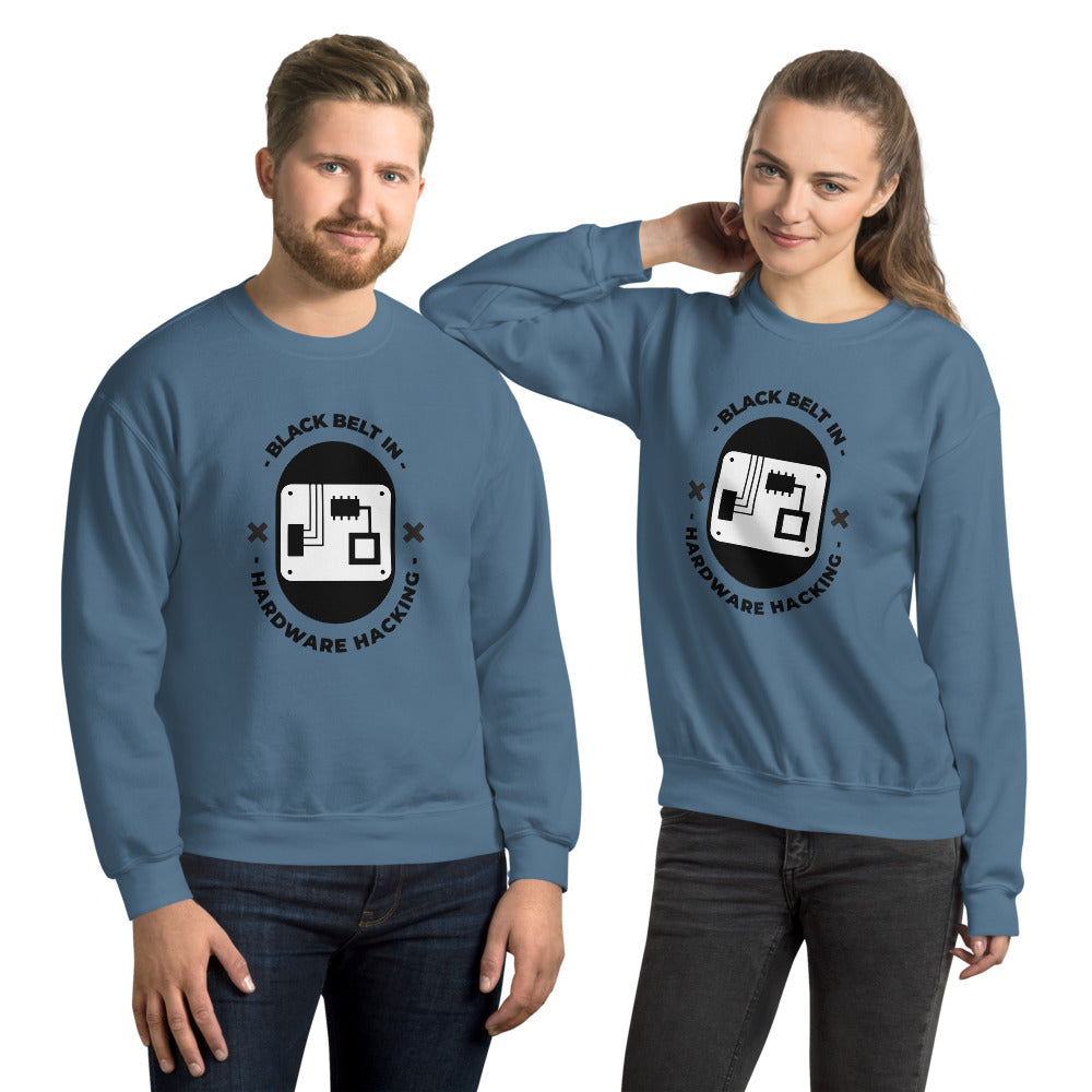 Black belt in hardware hacking - Unisex Sweatshirt (black text) by DarkByteGear
