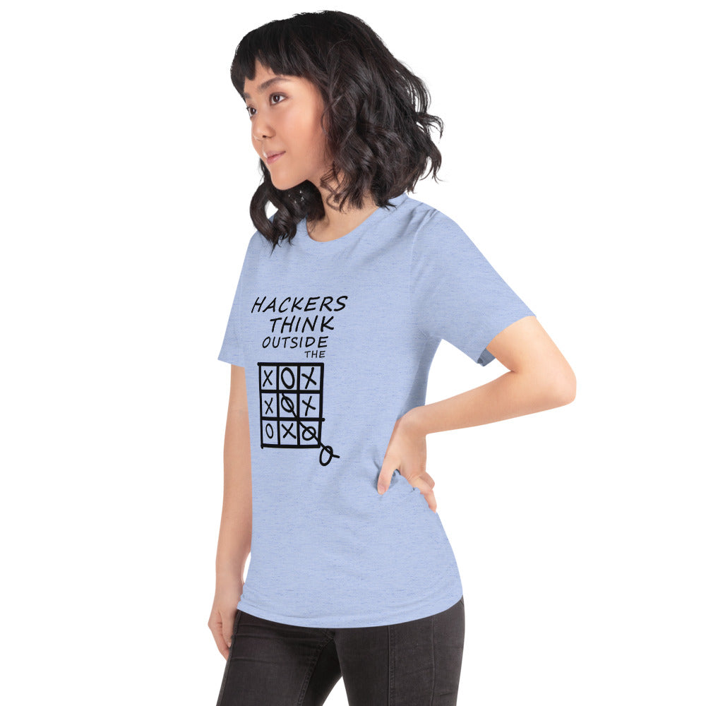 Hackers think outside the box - Short-Sleeve Unisex T-Shirt (black text) by DarkByteGear