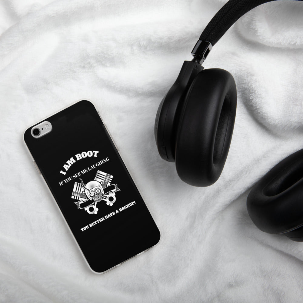 I Am Root If You See Me Laughing You Better Have A Backup - iPhone Case (white text) by DarkByteGear