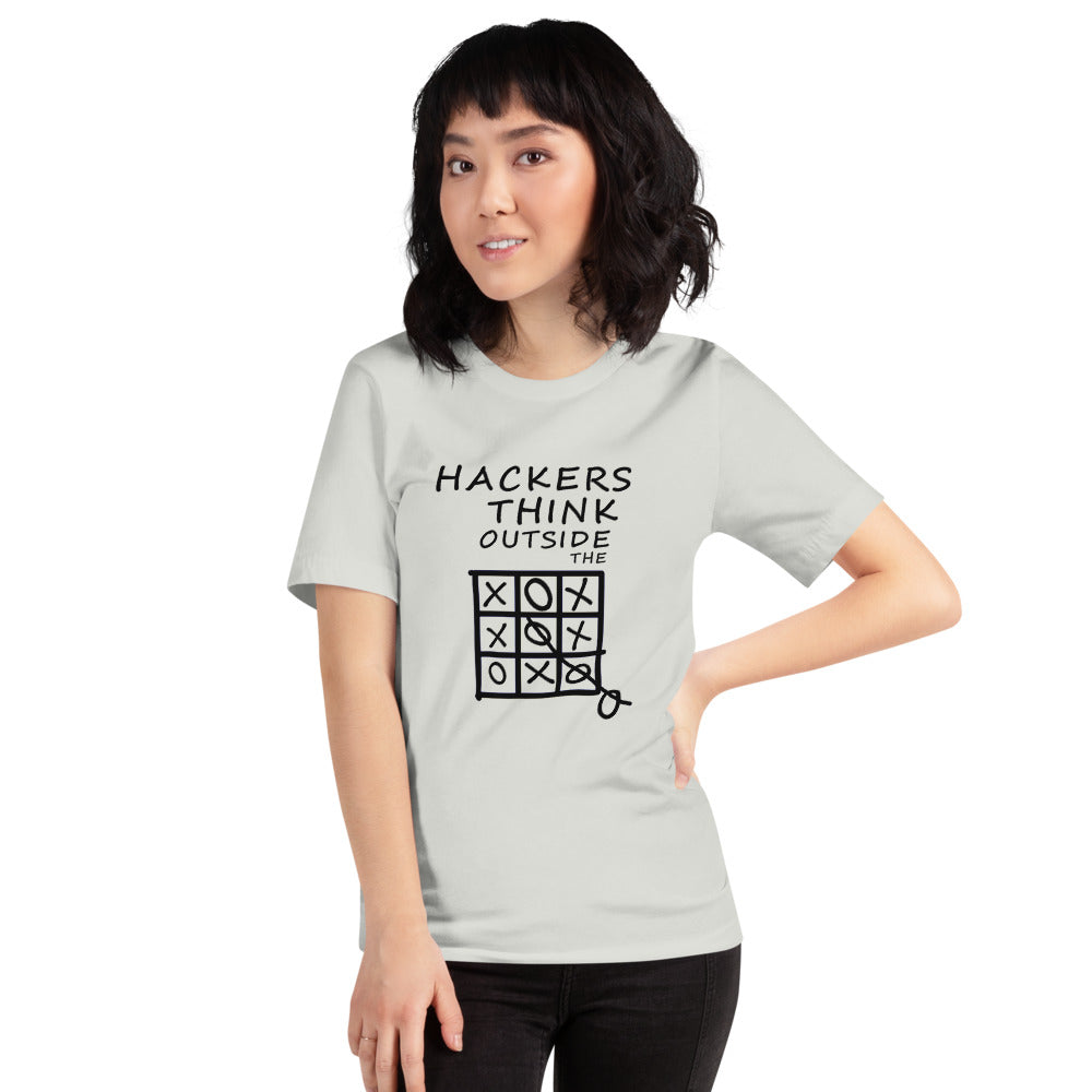 Hackers think outside the box - Short-Sleeve Unisex T-Shirt (black text) by DarkByteGear