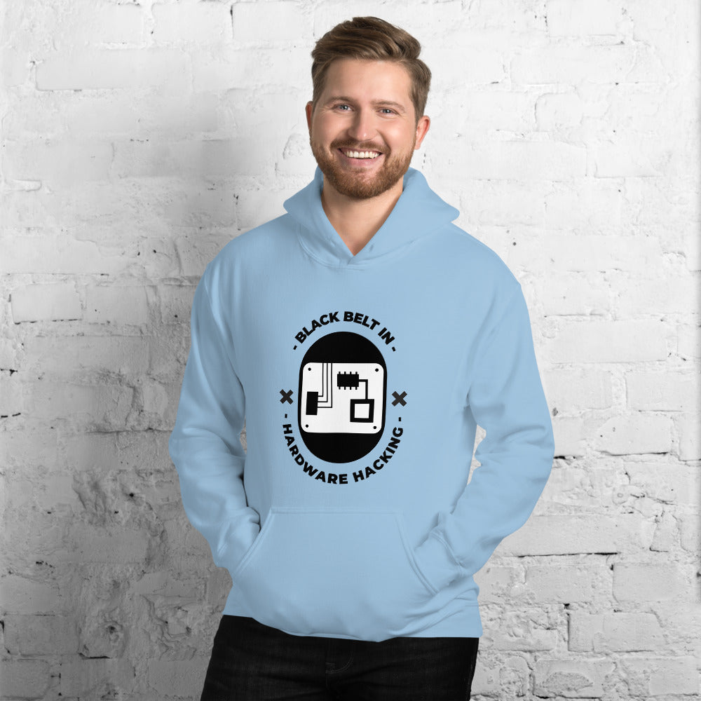 Black belt in hardware hacking - Unisex Hoodie (black text) by DarkByteGear