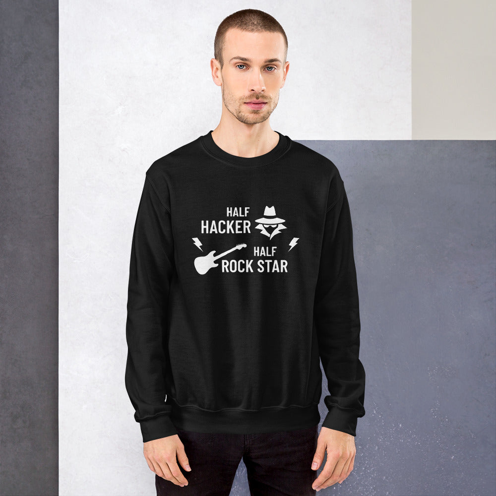 Half Hacker Half Rock Star - Unisex Sweatshirt (white text) by DarkByteGear