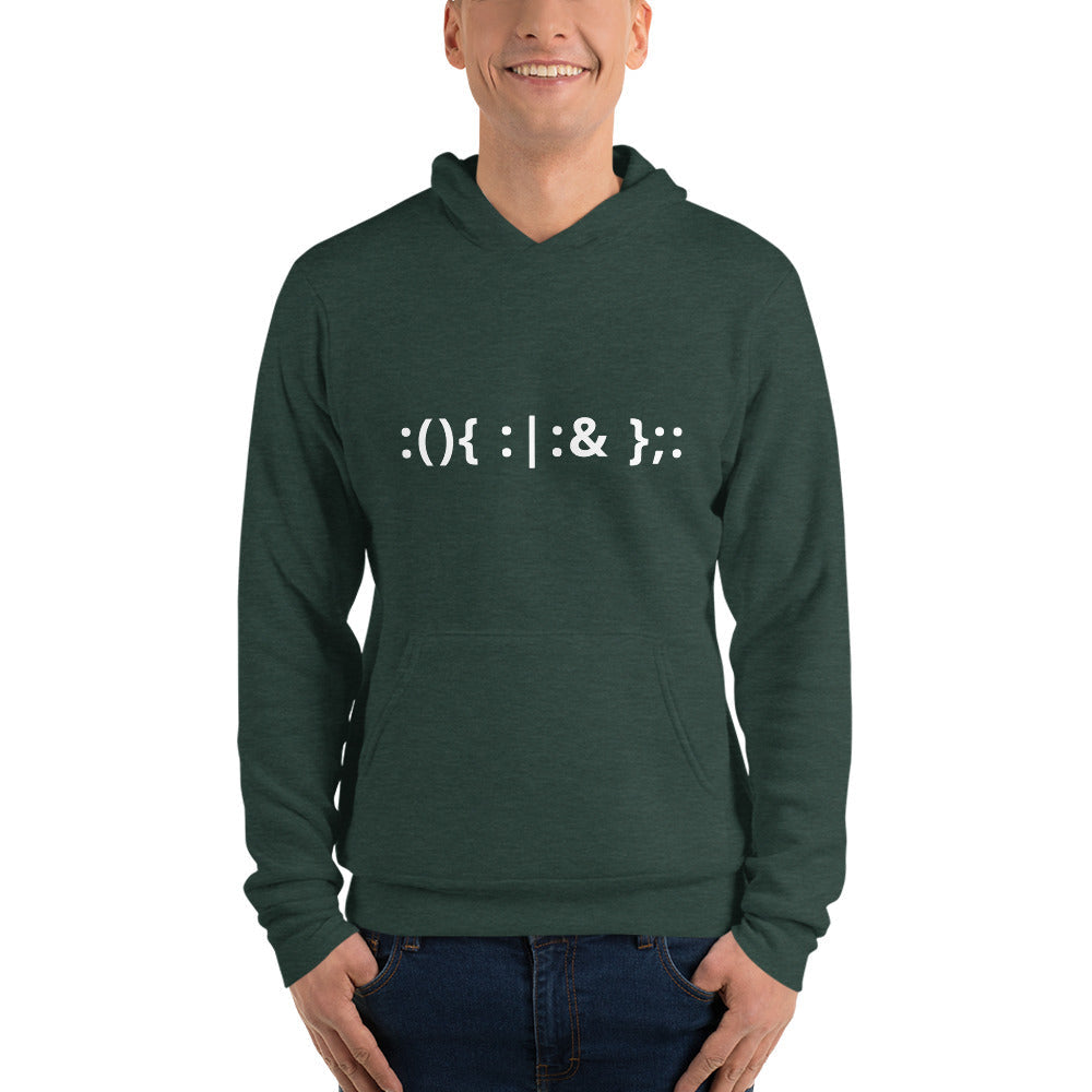 Linux Hackers - Bash Fork Bomb - White Text Unisex hoodie by DarkByteGear