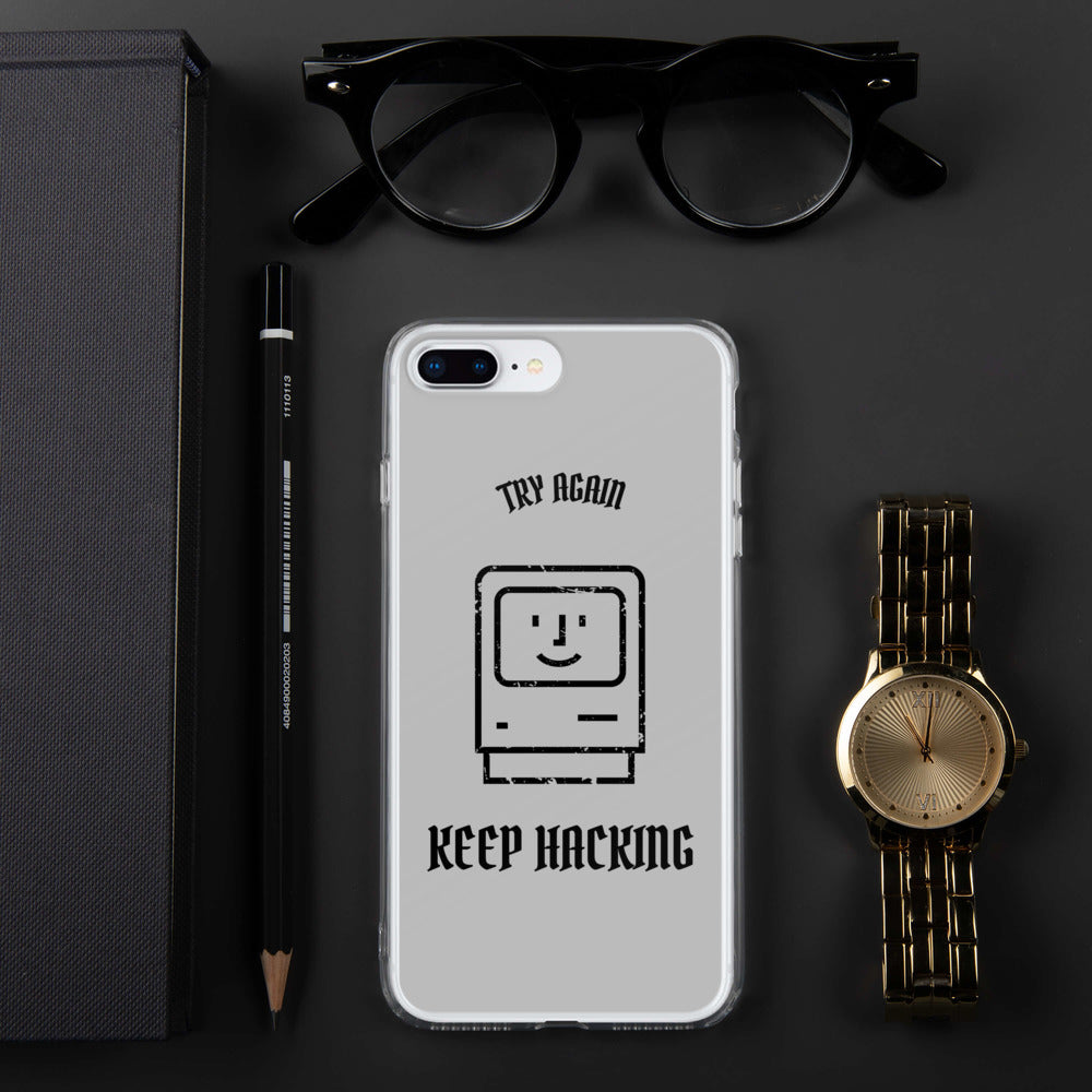Keep hacking - iPhone Case (black text) by DarkByteGear