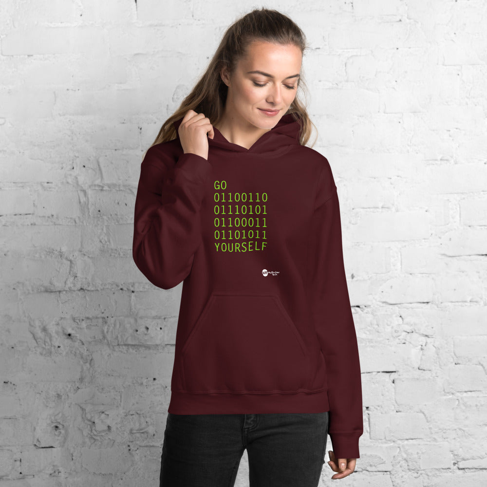 GO 01100110 01110101 01100011 01101011 YOURSELF - Unisex Hoodie by DarkByteGear