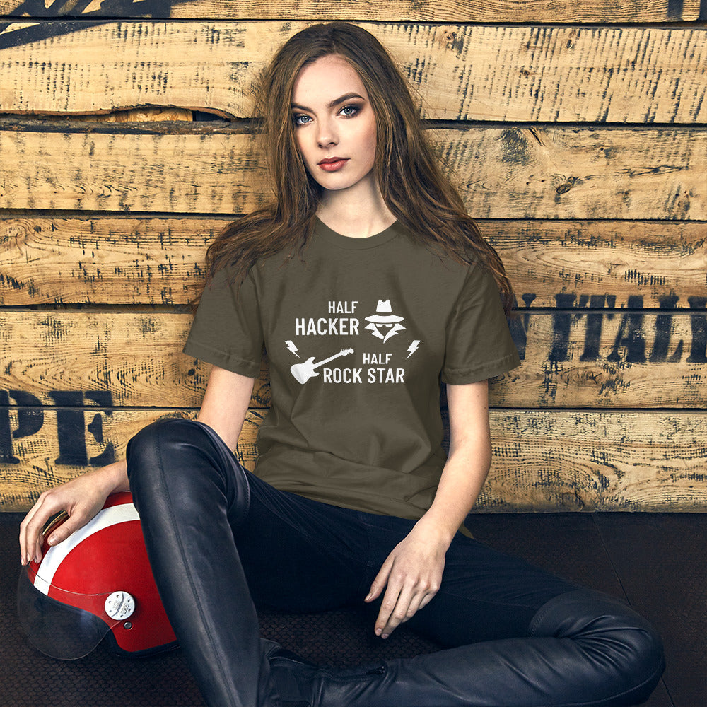 Half Hacker Half Rock Star - Short-Sleeve Unisex T-Shirt (white text) by DarkByteGear