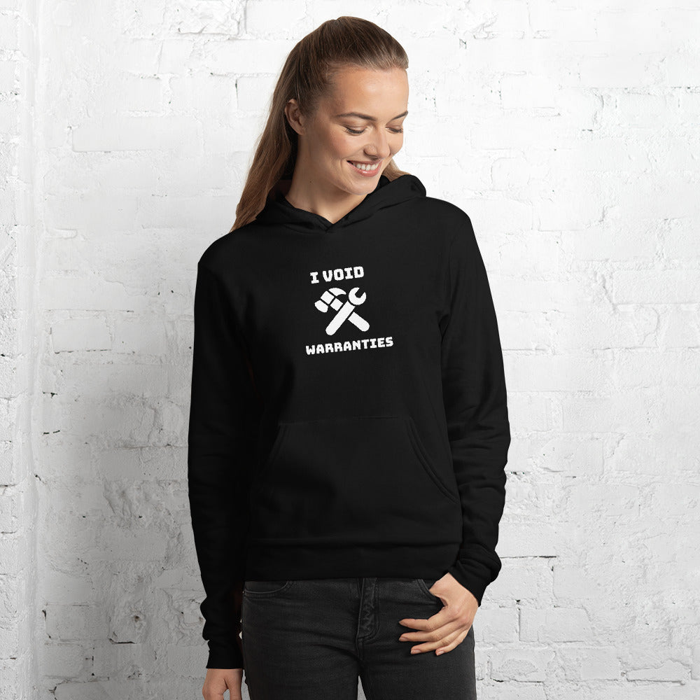 I void warranties - Unisex hoodie (white text) by DarkByteGear