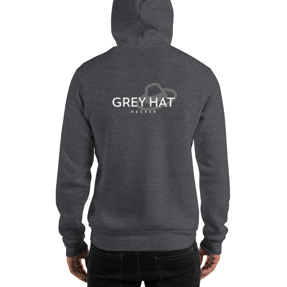 Grey Hat Hacker - Unisex Hoodie (back print) by DarkByteGear
