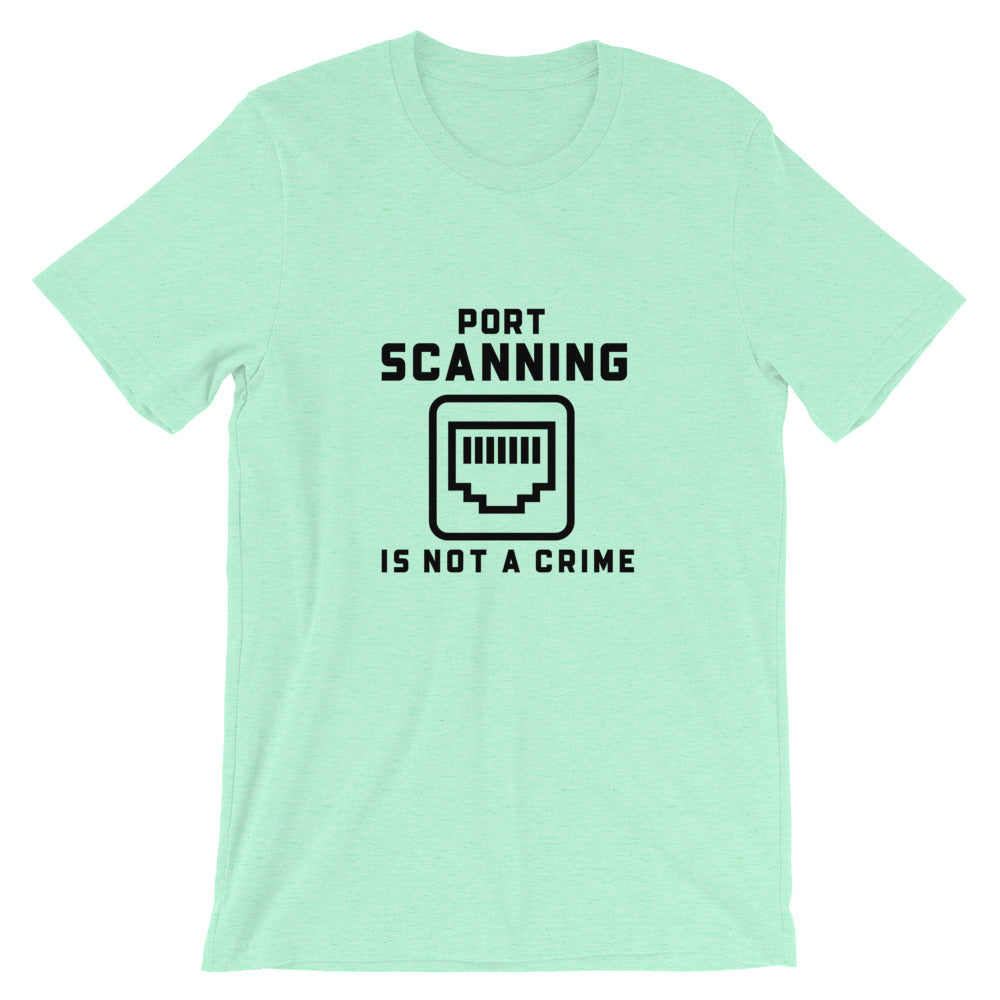 Port Scanning is not a crime - Short-Sleeve Unisex T-Shirt (black text) by DarkByteGear