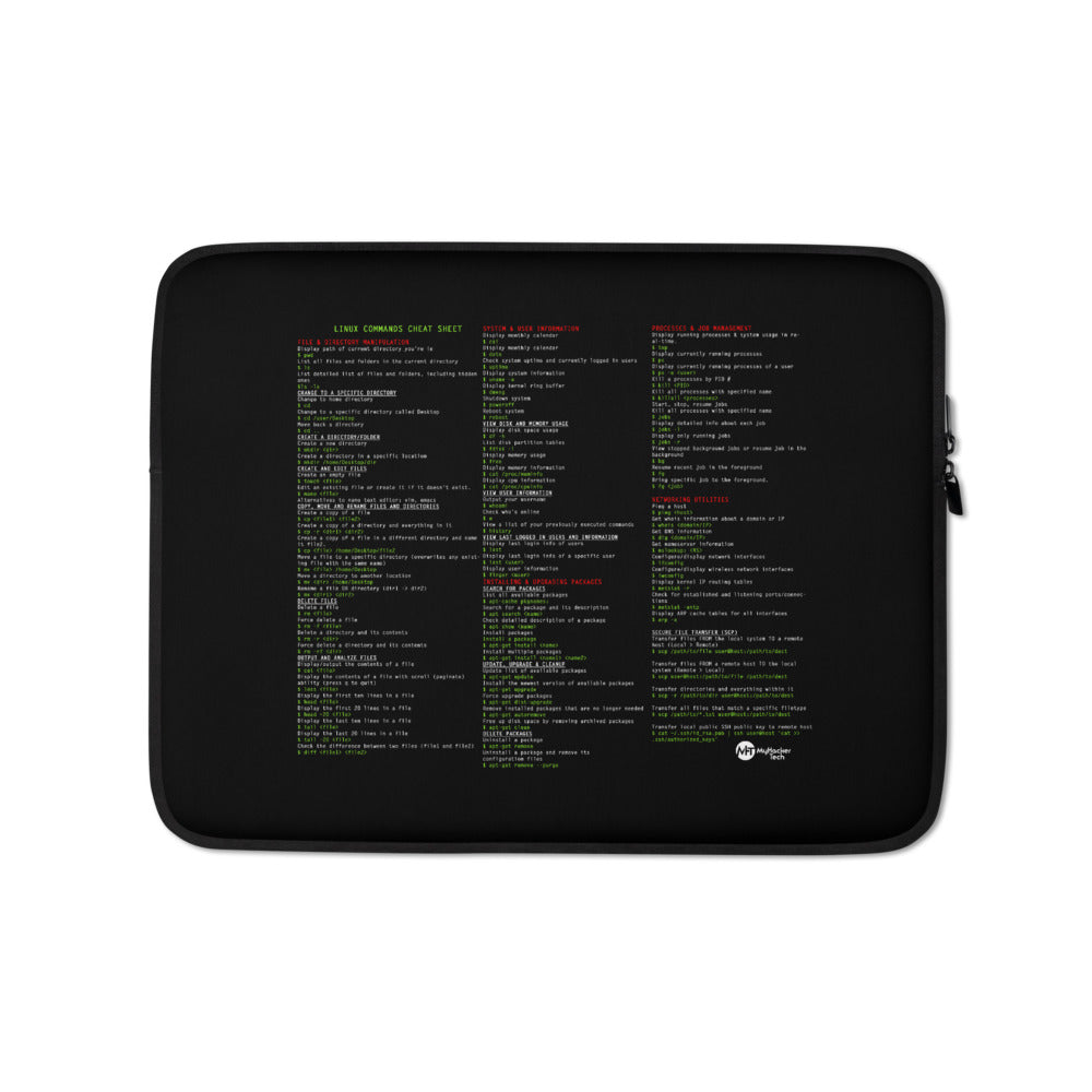 Linux Commands Cheat Sheet - Laptop Sleeve by DarkByteGear