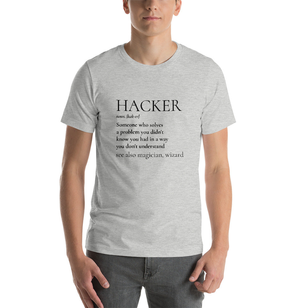 HACKER noun. [hak-er] - Short-Sleeve Unisex T-Shirt (black text) by DarkByteGear