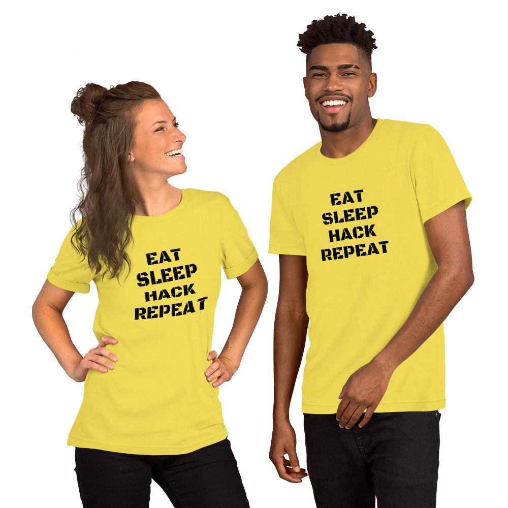 EAT SLEEP HACK REPEAT - Short-Sleeve Unisex T-Shirt (black text) by DarkByteGear