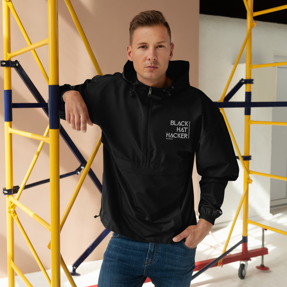 Black Hat Hacker v1 - Embroidered Champion Packable Jacket by DarkByteGear