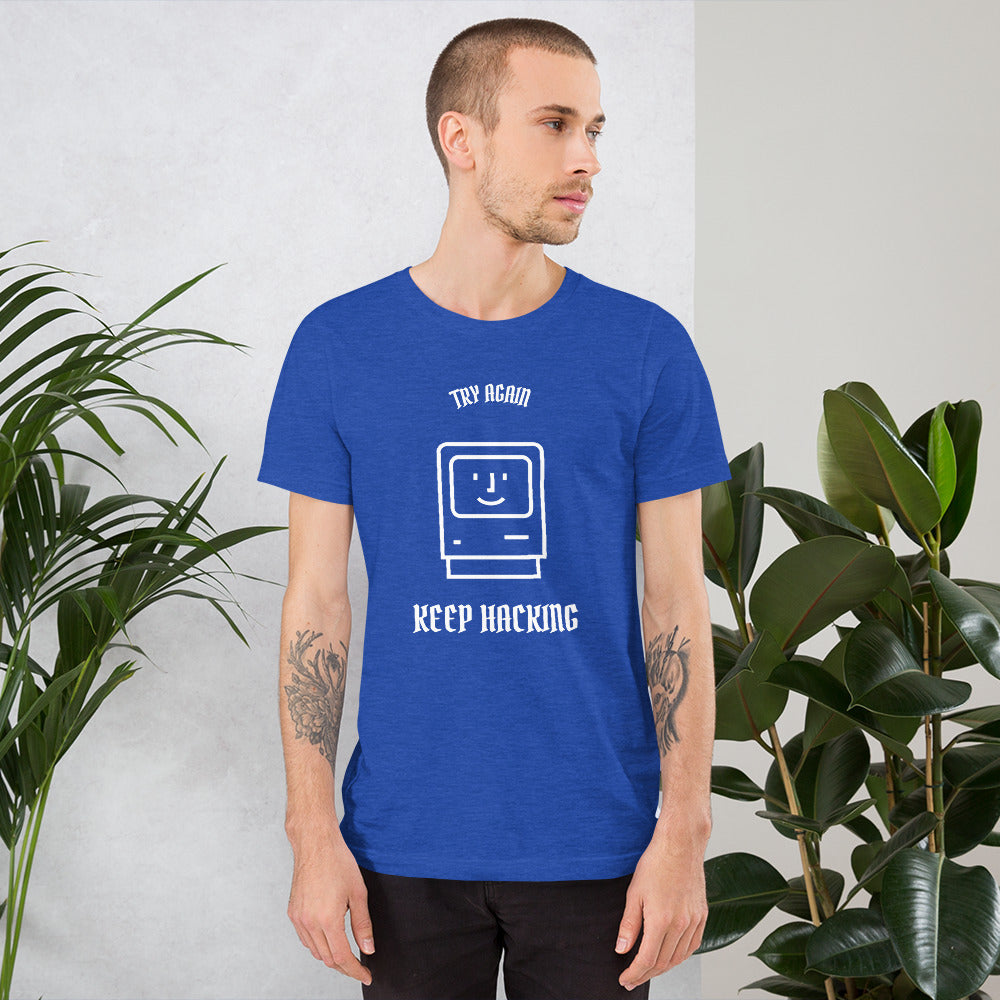 Keep hacking - Short-Sleeve Unisex T-Shirt (white text) by DarkByteGear