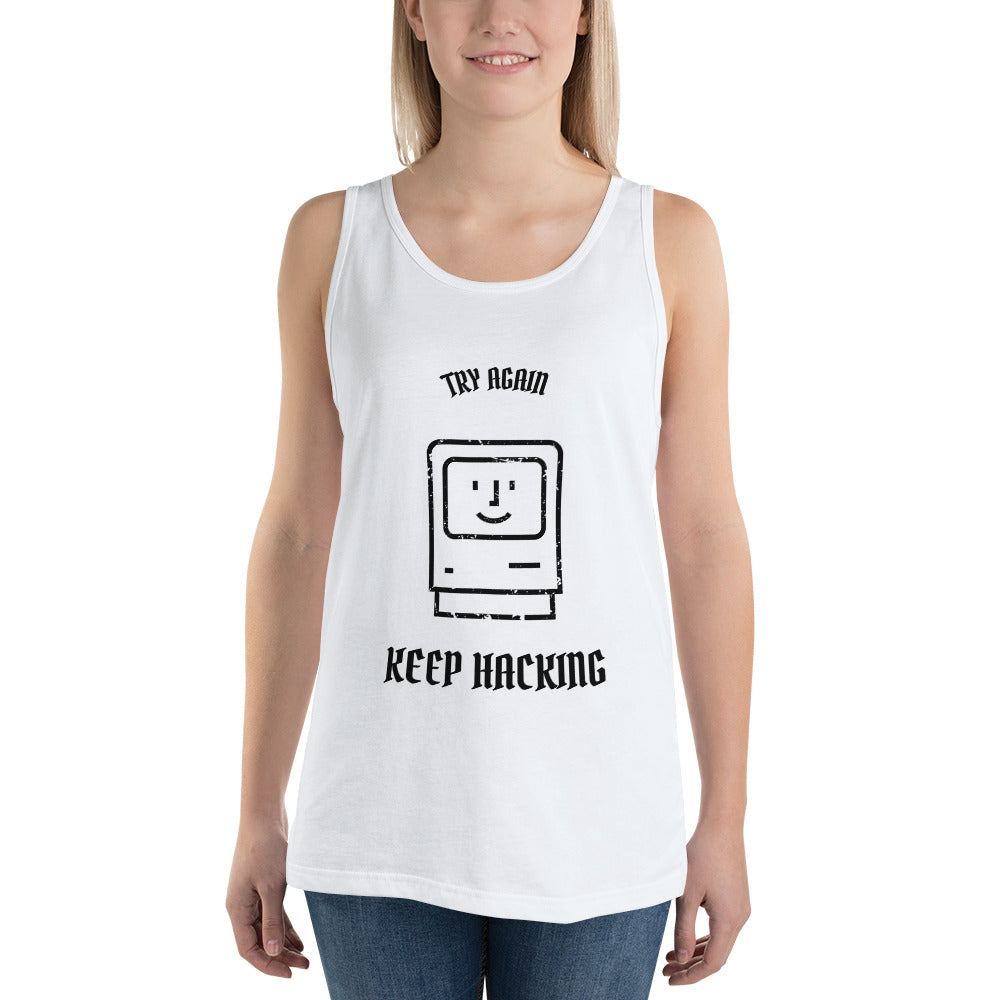 Keep hacking - Unisex Tank Top (black text) by DarkByteGear