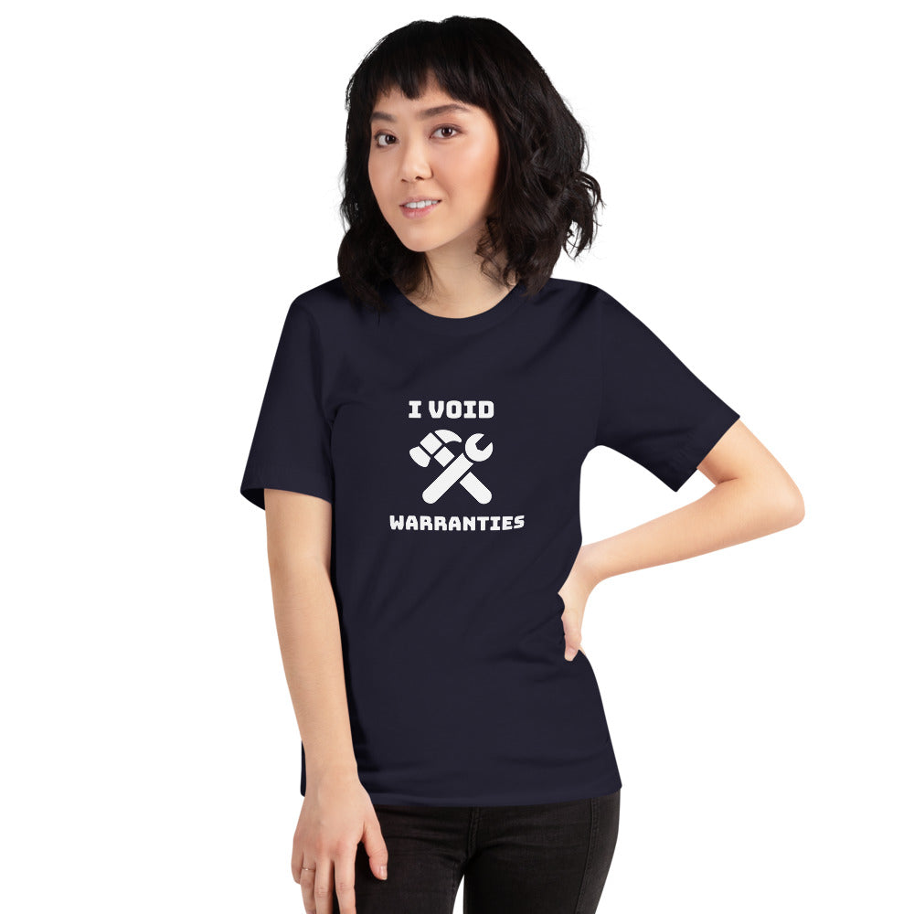 I void warranties - Short-Sleeve Unisex T-Shirt (white text) by DarkByteGear
