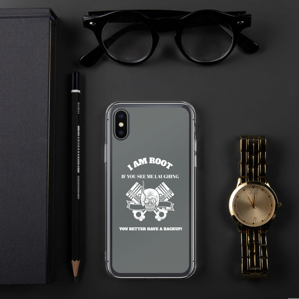 I Am Root If You See Me Laughing You Better Have A Backup - iPhone Case (grey) by DarkByteGear