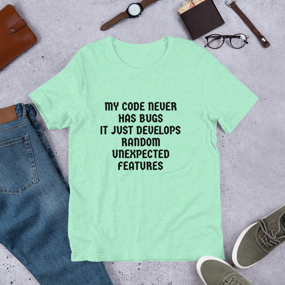 MY CODE NEVER HAS BUGS - Short-Sleeve Unisex T-Shirt (black text) by DarkByteGear