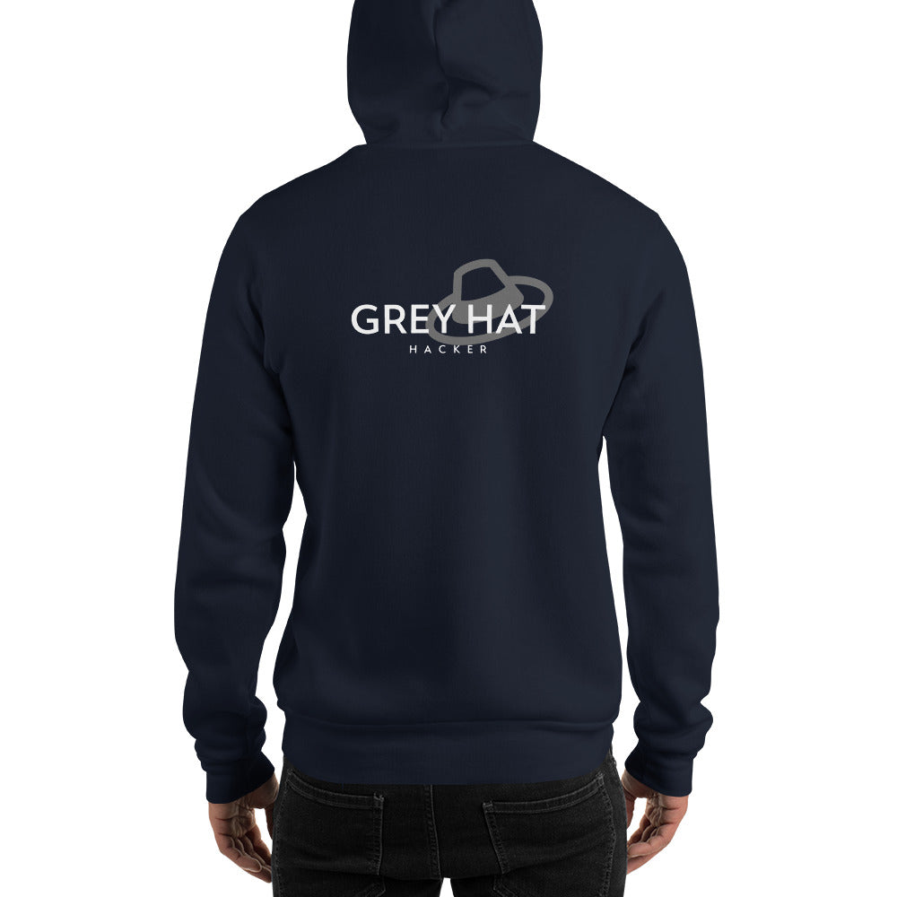 Grey Hat Hacker - Unisex Hoodie (back print) by DarkByteGear