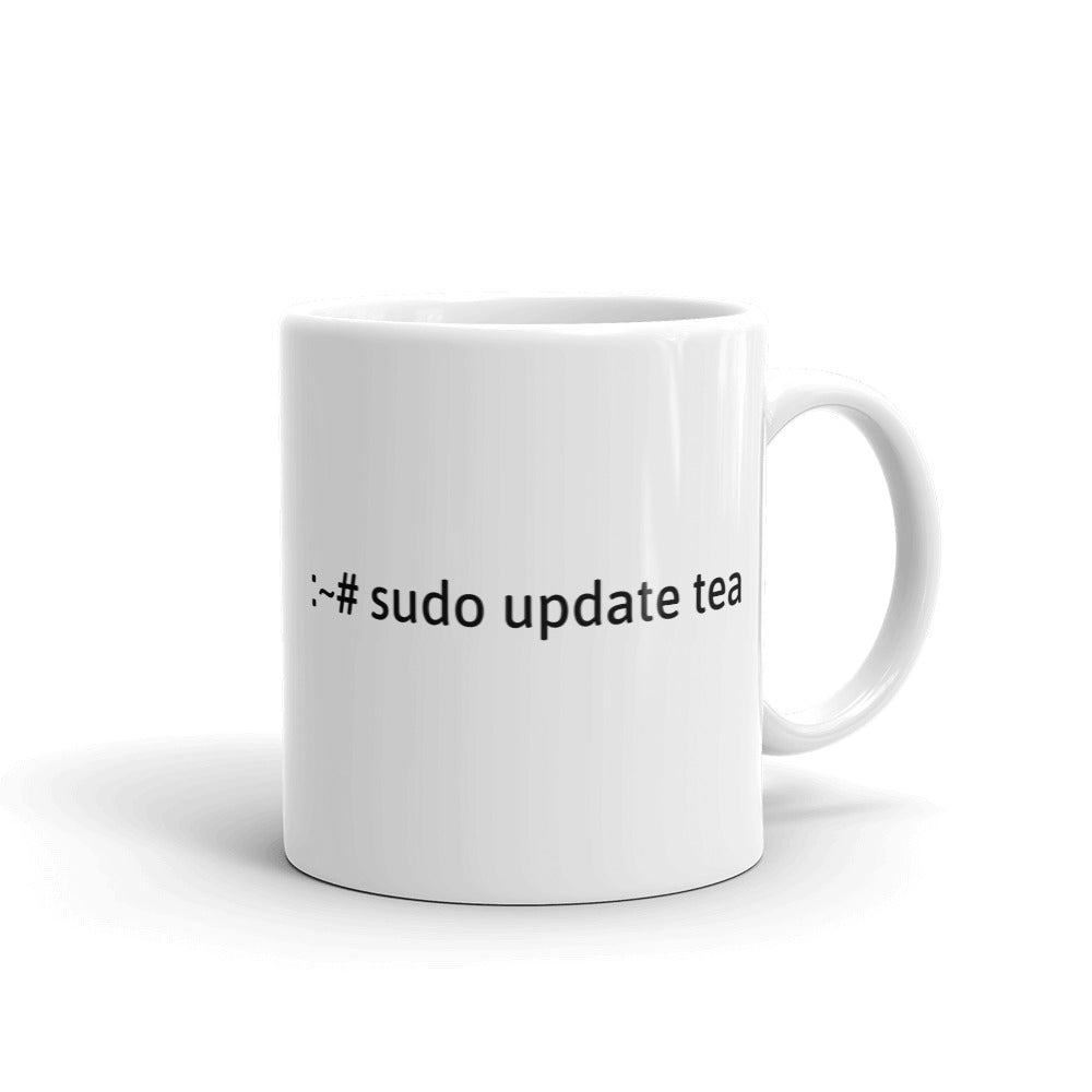 "sudo update tea" Hacker Mug (White) by DarkByteGear